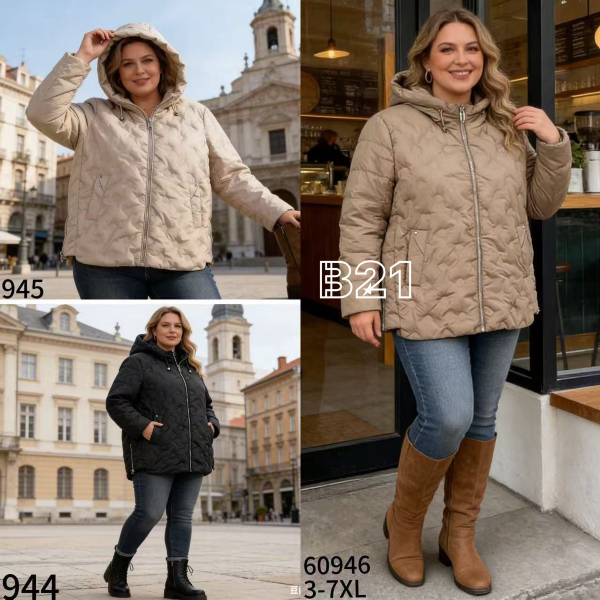 Kurtki damskie cienki Roz 3XL-7XL, 1 Kolor Paczka 5 szt